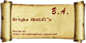 Brtyka Abdiás névjegykártya